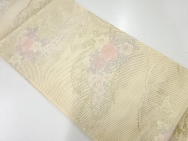 アンティーク　 絽草花模様織出し袋帯（材料）